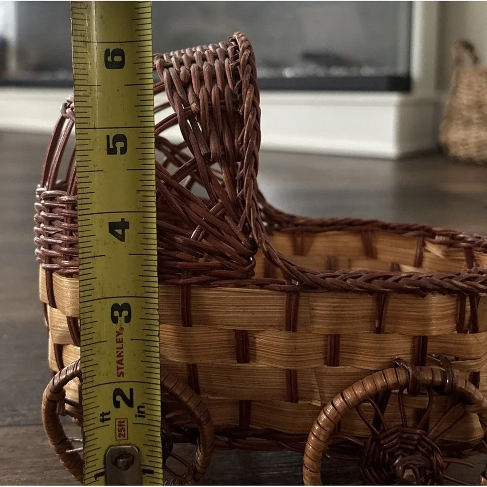 Vtg Wicker Rattan Baby Doll Carriage Small Decor Plant Holder